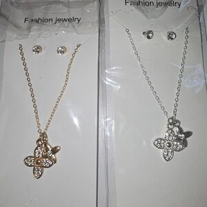 Elegant Gold and Silver Flower Pendant Necklace Set